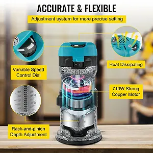 Електричний фрезер VEVOR 0700C / 710W / 30000 об/хв / Зелений synthetic.ua - Фото 1