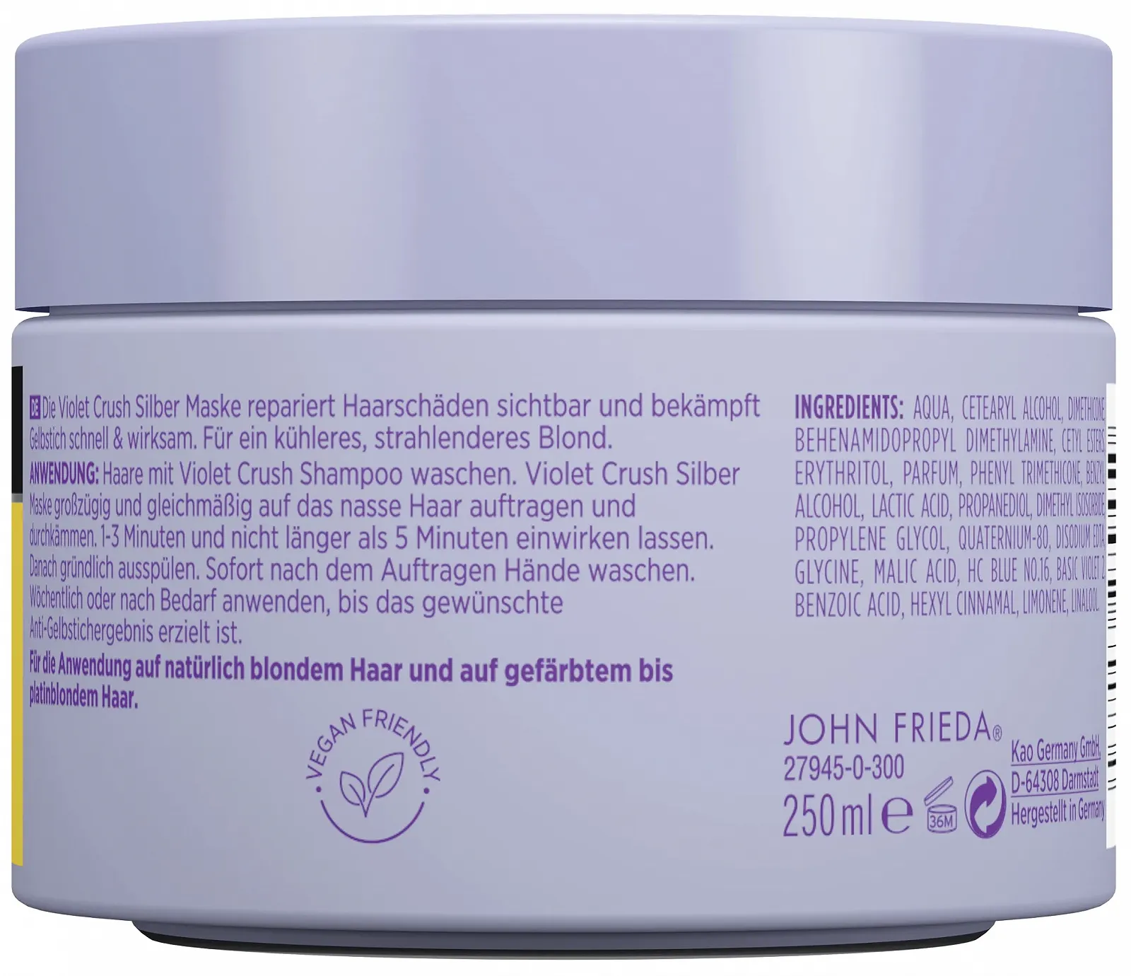 Маска для білявого волосся John Frieda Violet Crush Silver 250 мл, фото №2