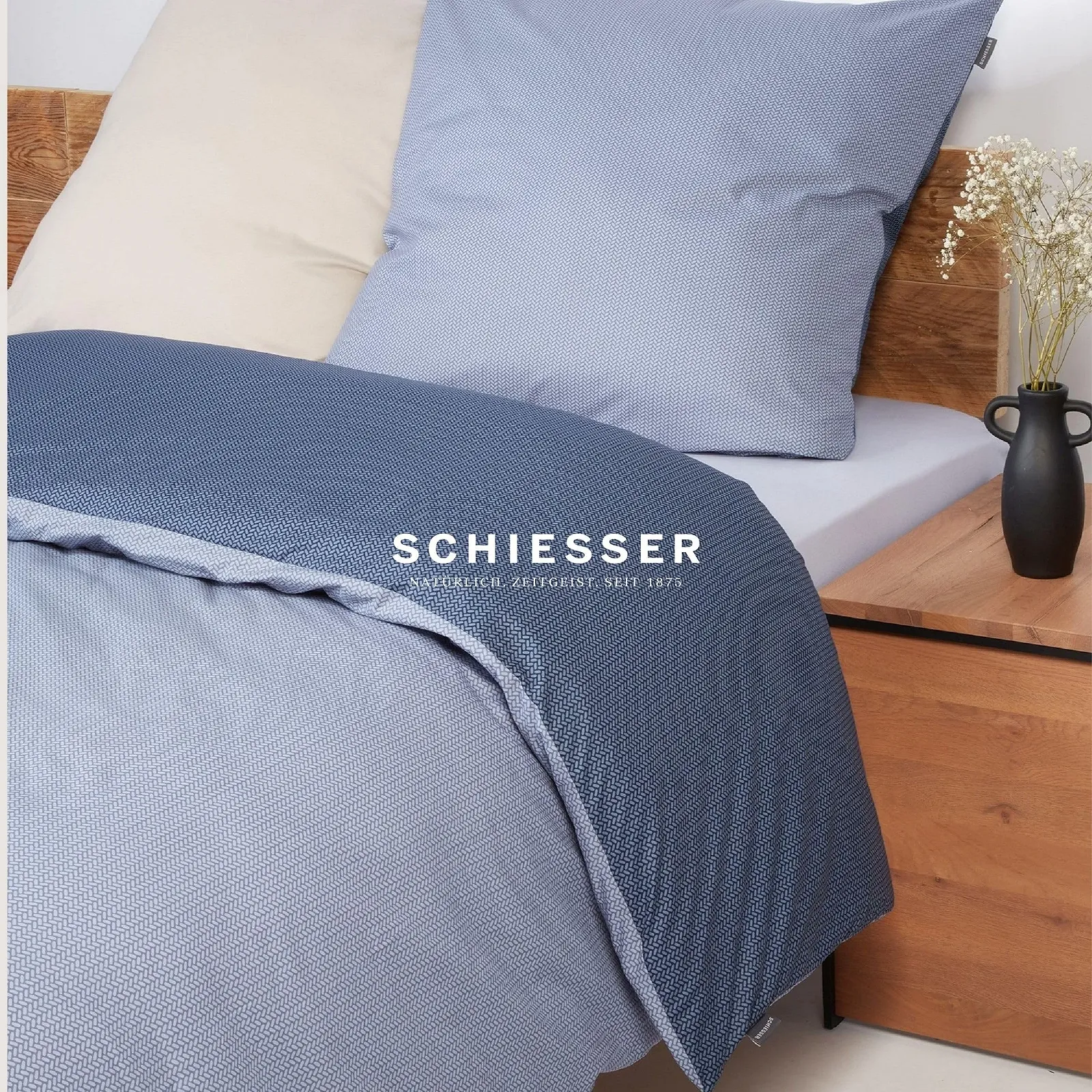 Комплект постільної білизни Schiesser Silva 2 предмети Renforcé 100% бавовна 135 x 200 см 80 x 80 см синій, фото №6