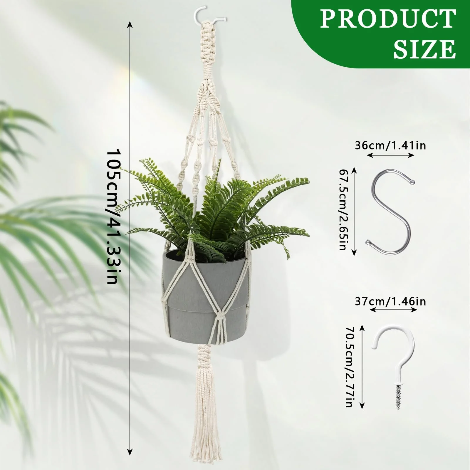 Підвісне макраме-кашпо для рослин Бавовна Бежевий з китицями та гачками, фото №5 Підвісне макраме-кашпо для рослин Бавовна Бежевий з китицями та гачками, фото №5