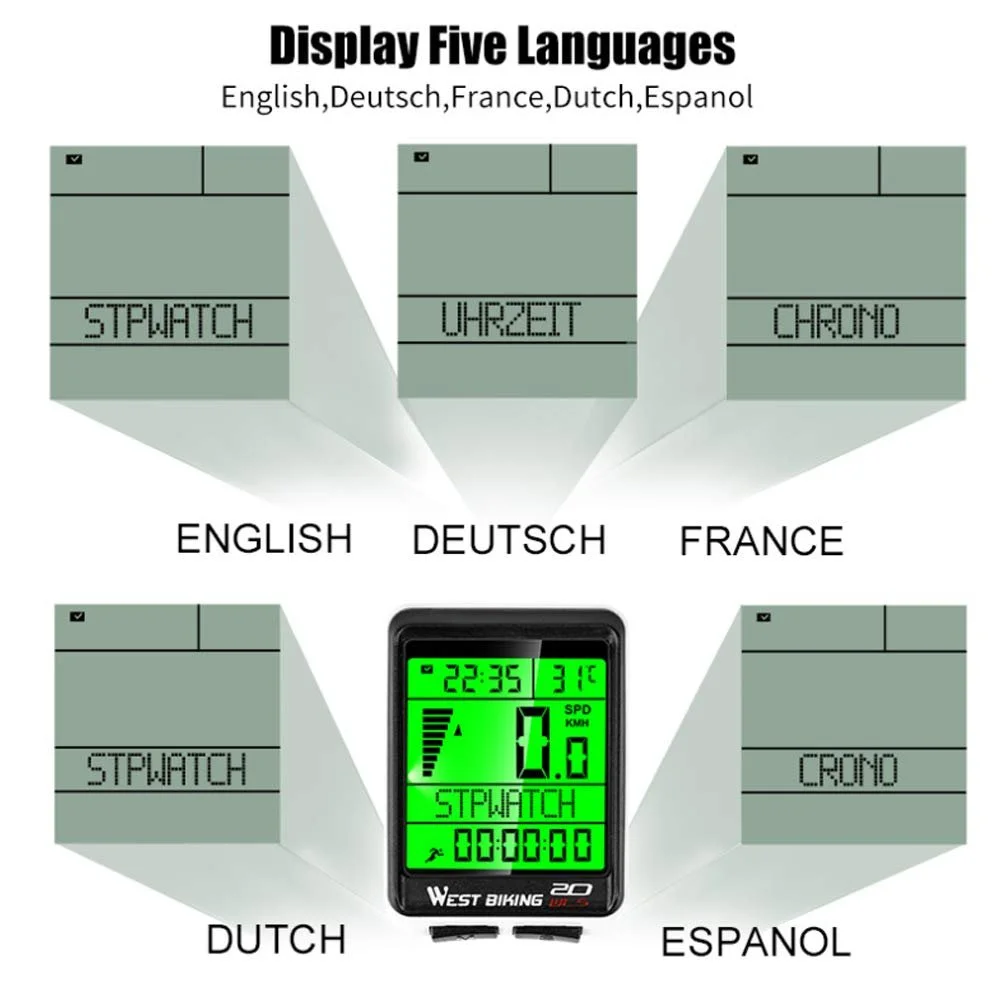 Велокомп'ютер Bostar Wireless Speedometer Backlight 5 Languages Waterproof, фото №7