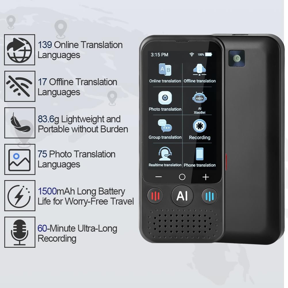 Перекладач OFFCUP Z15W Голосовий, 139 мов Двосторонній з голосовим виводом AI Миттєвий, фото №4