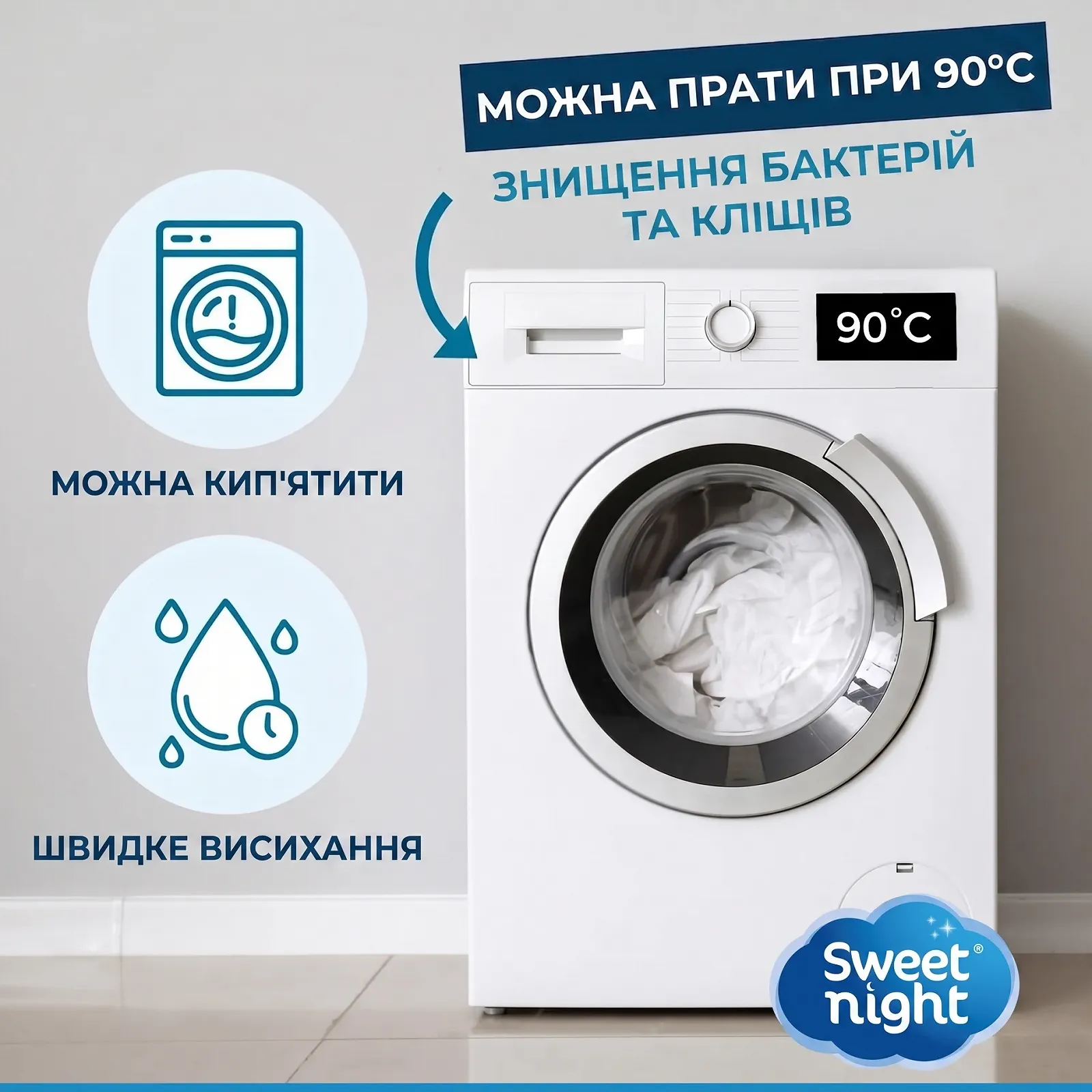 Водонепроницаемый чехол на матрас SWEET NIGHT 80х190/200х25 см на молнии / защита от клопов и клещей / Белый, фото №3