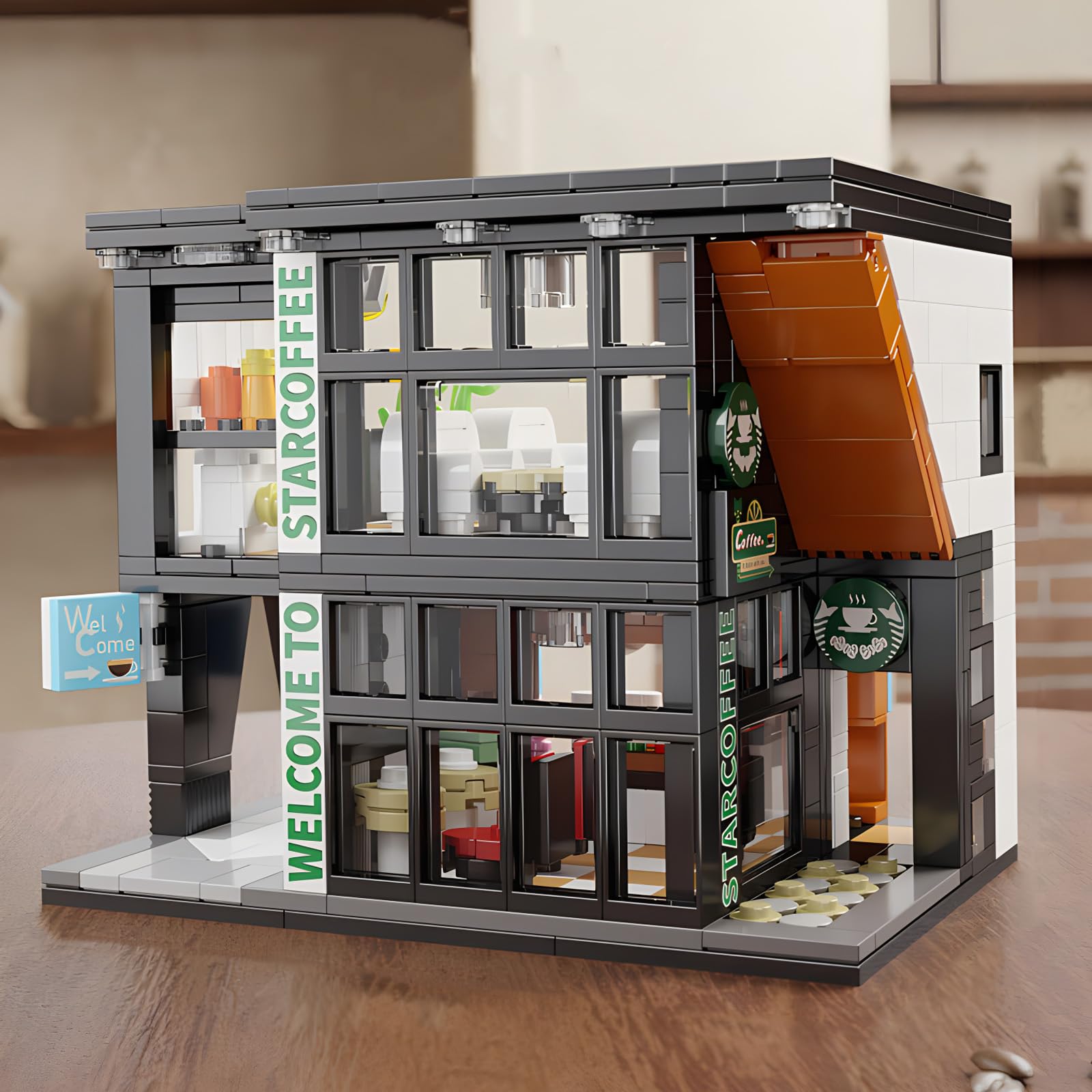 Игрушка строительные блоки CSNRHG Coffee Shop City Street View Architecture Model Set 581 Pieces, фото №5