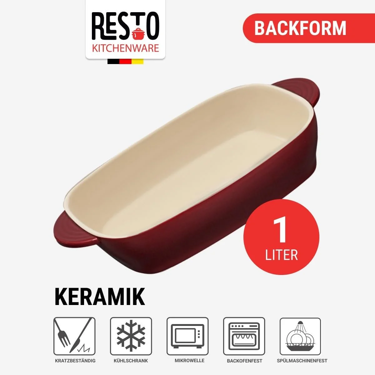 Форма для запекания керамическая прямоугольная Красная 1 л 183 x 122 x 45 мм, фото №2 Форма для запекания керамическая прямоугольная Красная 1 л 183 x 122 x 45 мм, фото №2