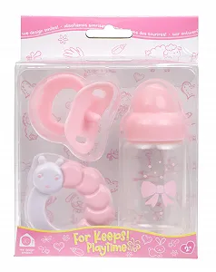 Іграшкові приналежності JC Toys Biberon, Pacifier, Rattle Рожевий, різнокольоровий (81061) synthetic.ua - Фото 1
