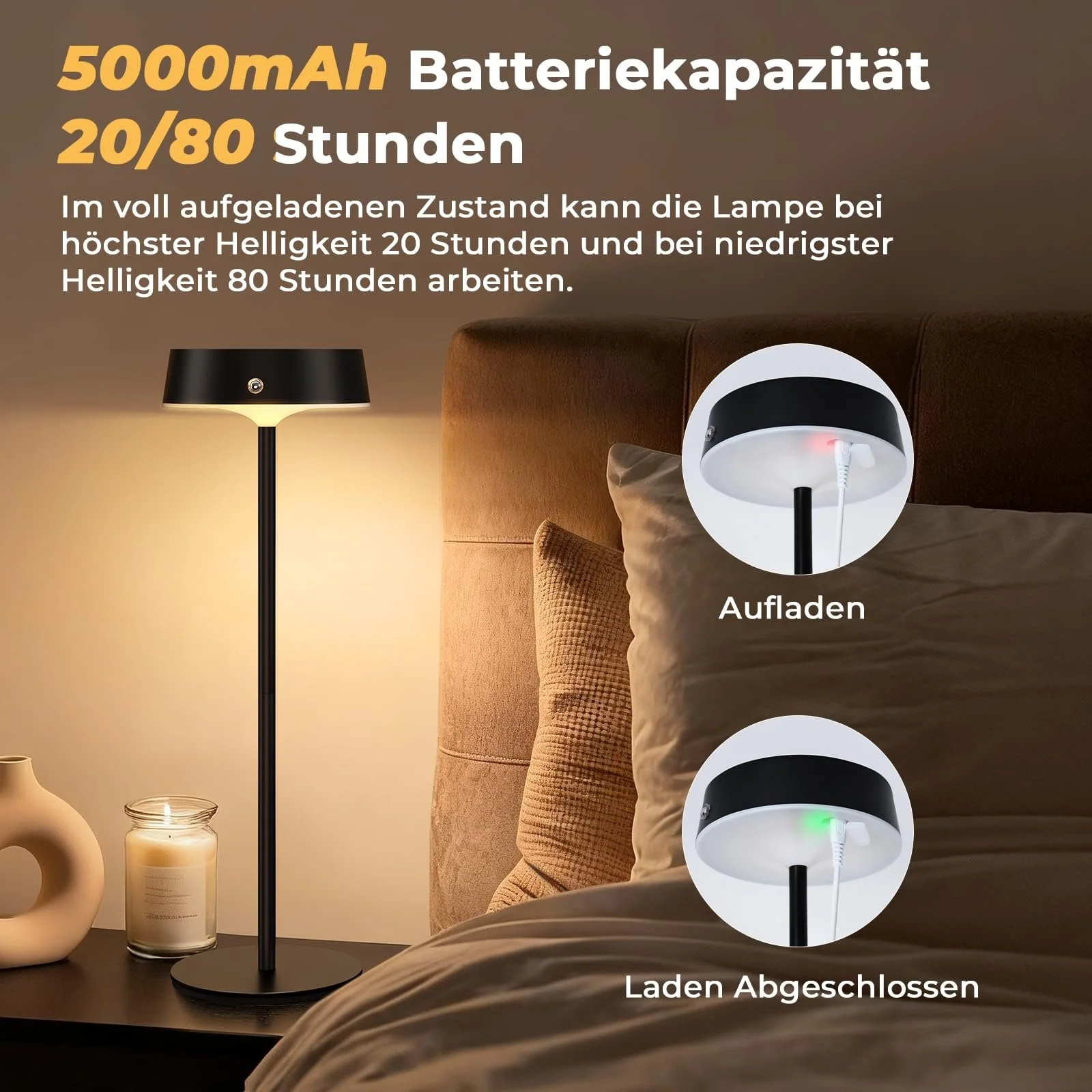 Настільна лампа LED бездротова акумуляторна сенсорна алюмінієва регульована висота IP65 набір 2 шт., фото №5