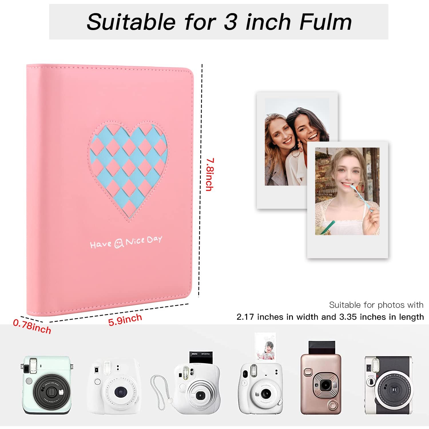 Фотоальбом Phoebe для Fujifilm Instax Mini 11/9/8/LiPlay 256 карманов 2 x 3 дюйма Темно-розовый, фото №3