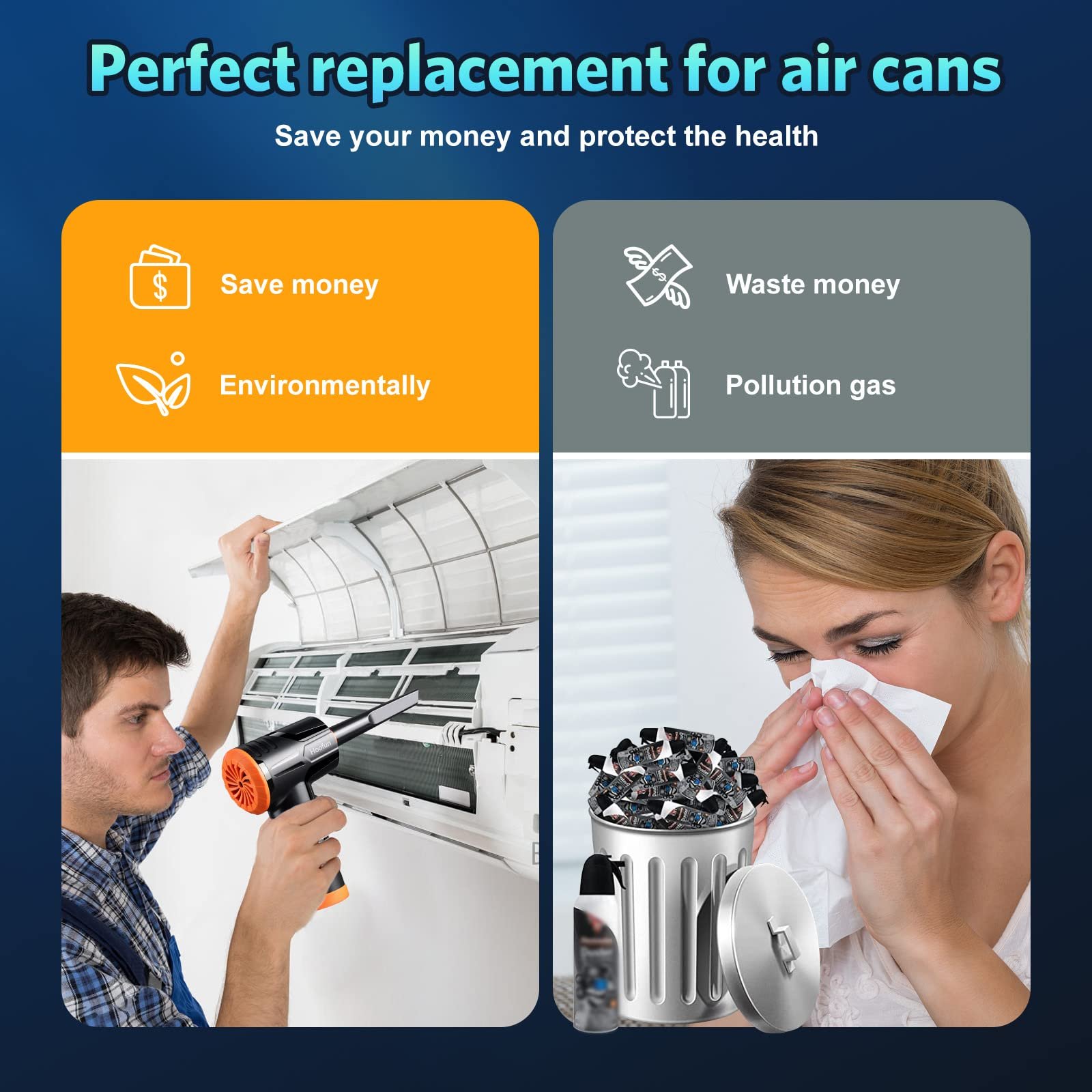 Электрический воздуходувка Hoofun 100,000 rpm 3 скорости 7600 mAh LED, фото №5