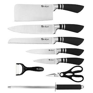 Набор ножей с подставкой из нержавеющей стали UNIQUE UN-1835 9 предметов - Фото 1