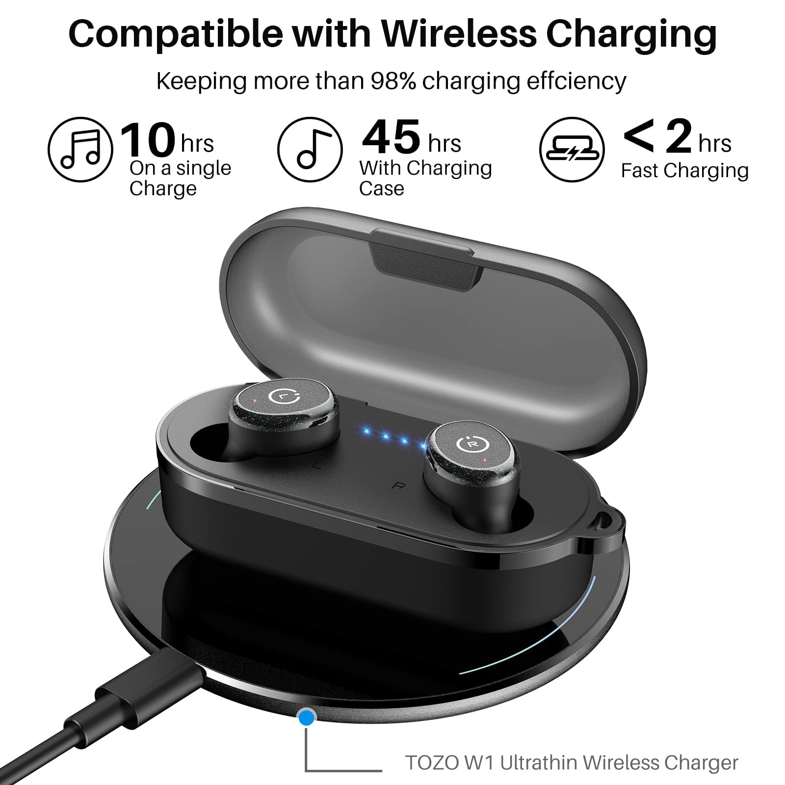 Наушники TOZO T10 Беспроводные Bluetooth 5.3 с 45 часами автономной работы, стерео внутриквальные, IPX8 водонепроницаемые с микрофоном, премиум бас для спорта, фото №3