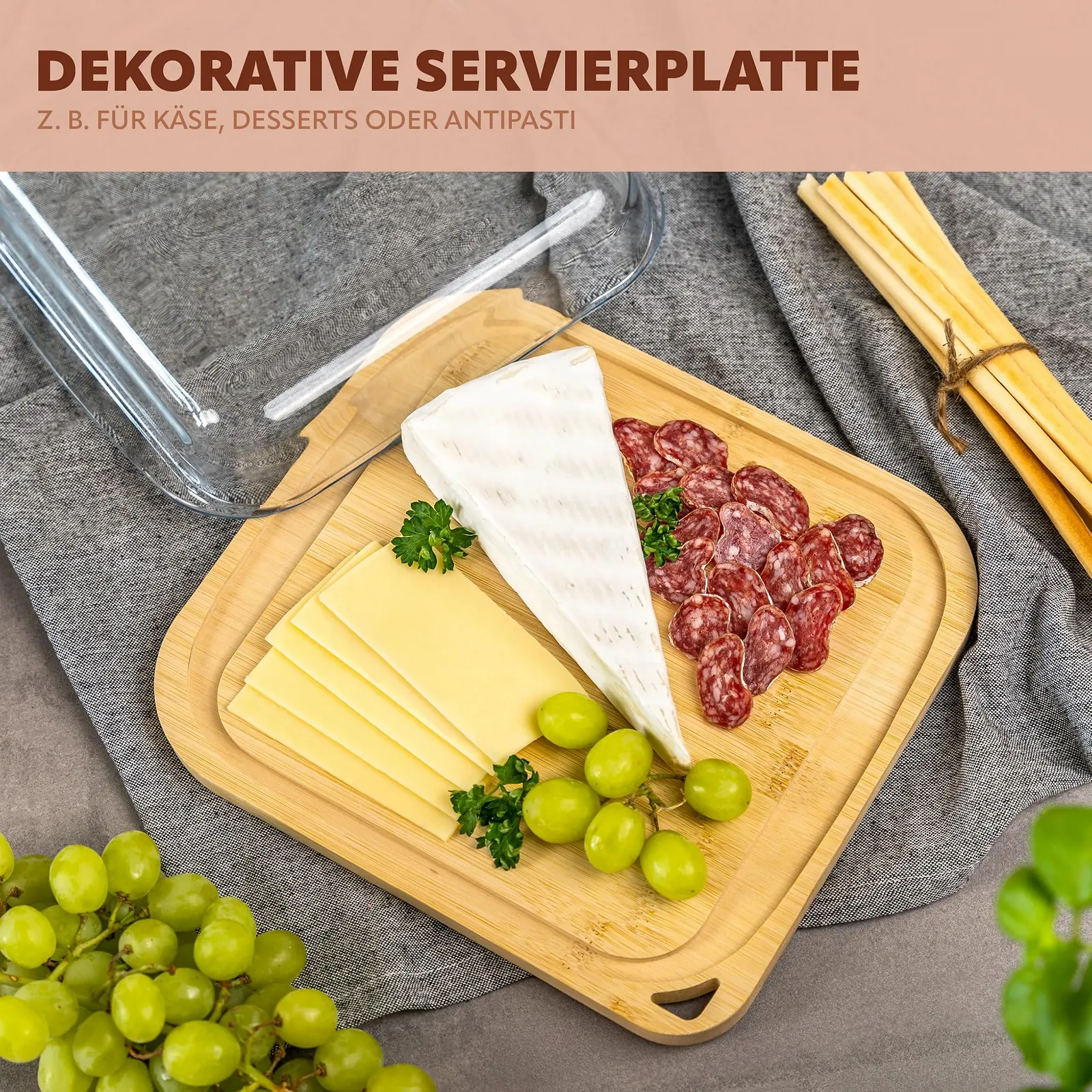 Стеклянная форма для запекания eluno с бамбуковой крышкой 1.8 л квадратная, фото №8