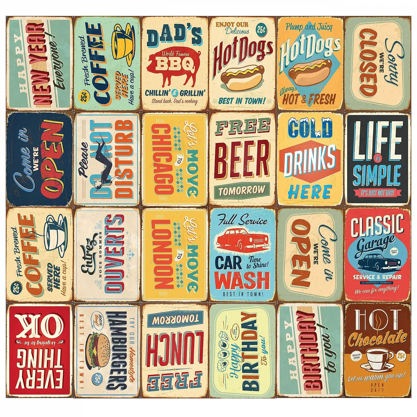 Наклейка на стіну Walplus 60-UXWC-QMFQ 152x161 см Vintage Metal Sign Collage самоклеюча вінілова DIY різнокольорова, фото №1