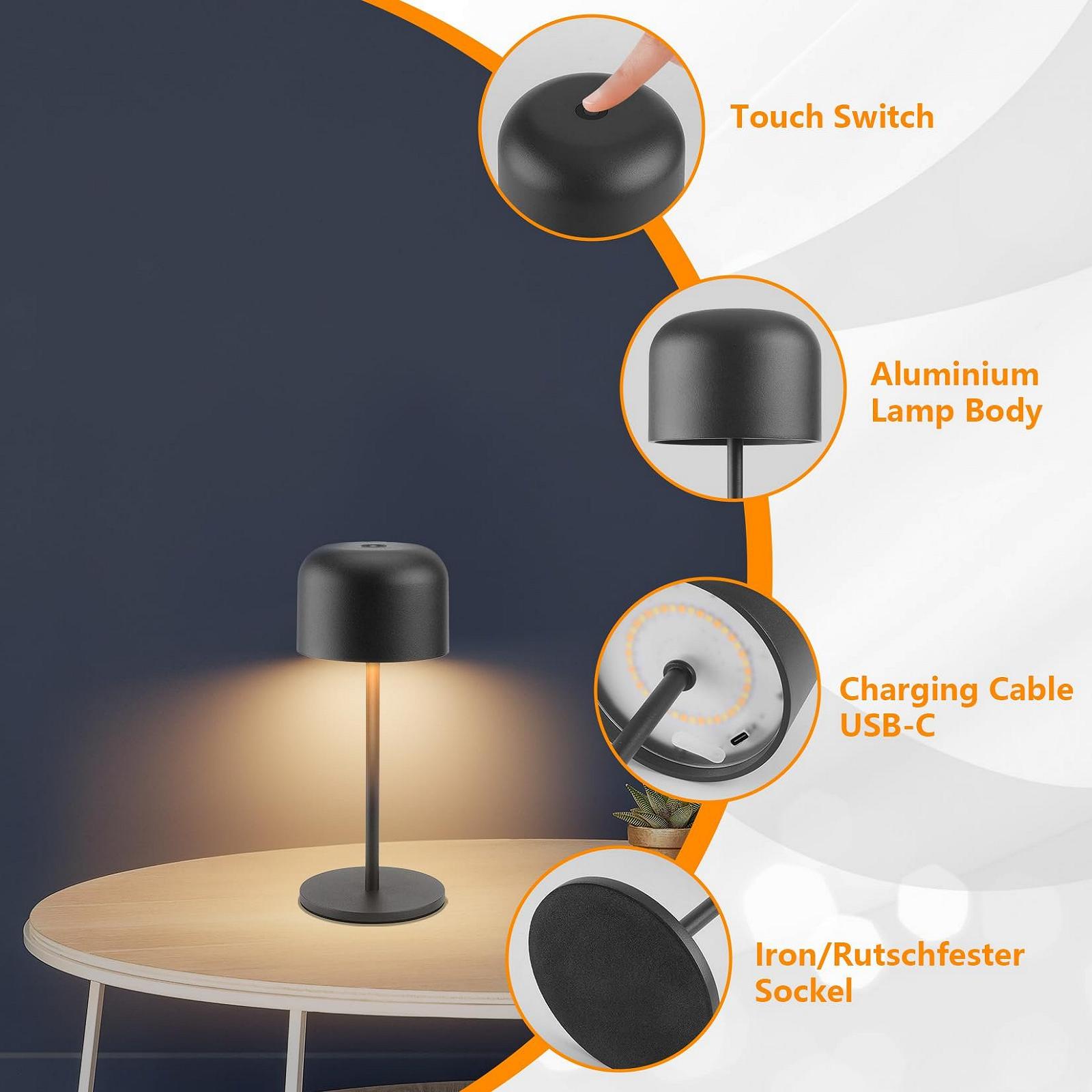 Настільна лампа LED Klighten 2 шт. Бездротова Акумуляторна IP54 Чорний, фото №5