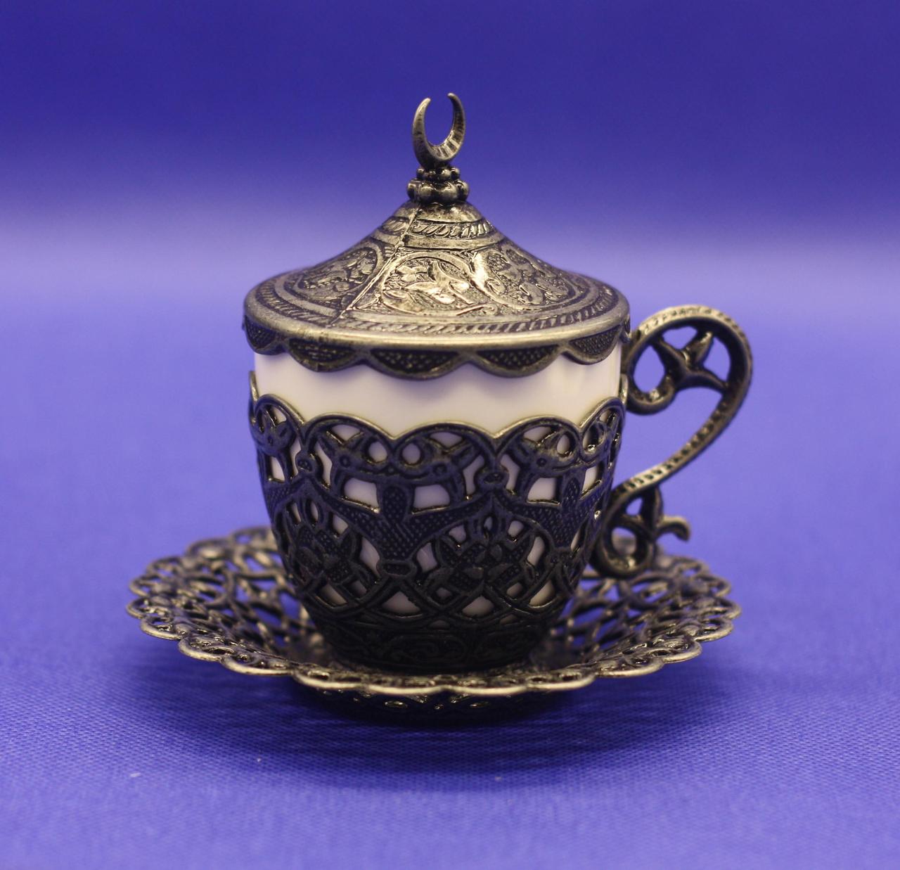 Турецкая чашка Демитас Acar с блюдцем 100 мл Темное серебро, фото №3 Турецкая чашка Демитас Acar с блюдцем 100 мл Темное серебро, фото №3