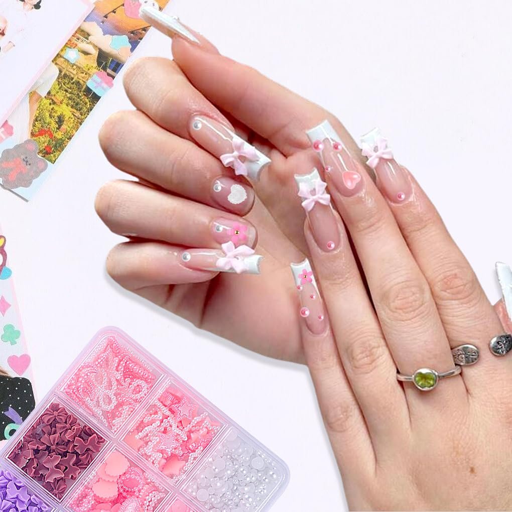 3D Украшения для ногтей FineInno Набор 1000 шт. Разные формы, украшения для ногтей, бантики-сердечки, цветы, стразы для женщин и девушек, аксессуары для ногтей, фото №3