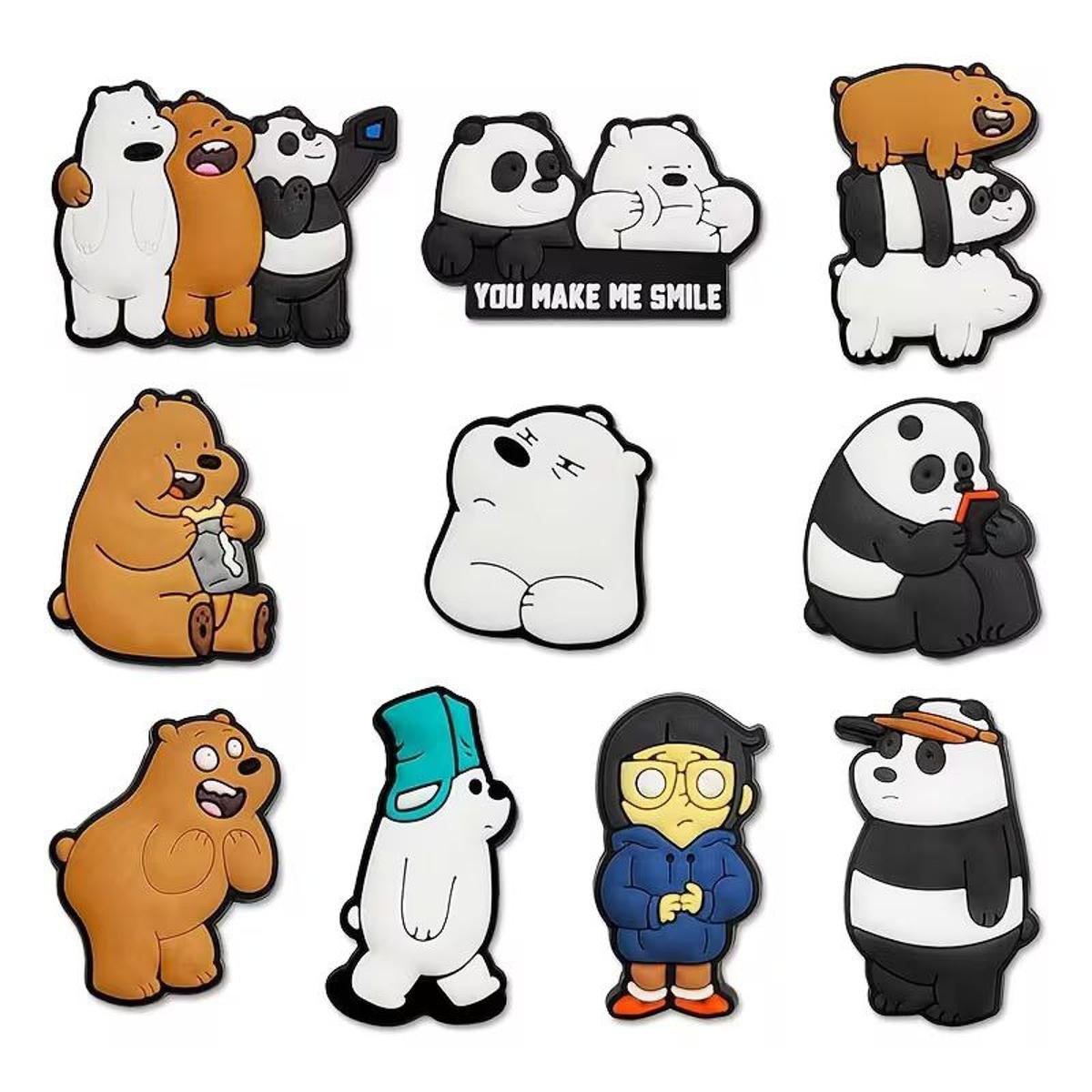 Джибітси Ми звичайні ведмеді We Bare Bears Грізлі, Панда, Білий ведмідь, мультяшні герої прикраси для крокс аксесуари набір 10 шт, фото №6