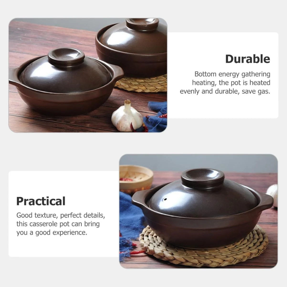 Керамическая кастрюля для супа VALICLUD с боковыми ручками термостойкая, фото №7