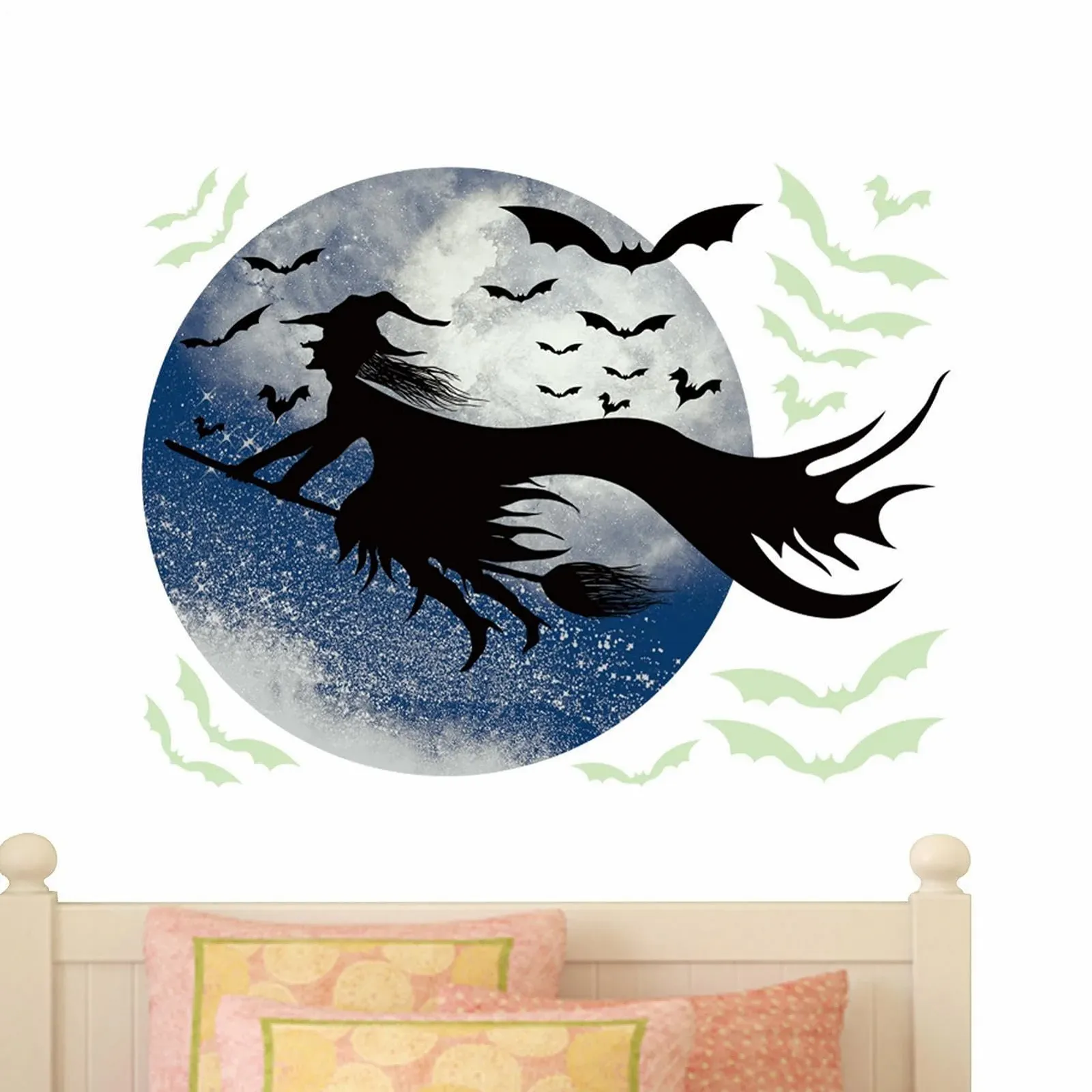 Наклейка на окно Halloween Ведьма Силуэт луны и летучих мышей 30 x 24 см, фото №1