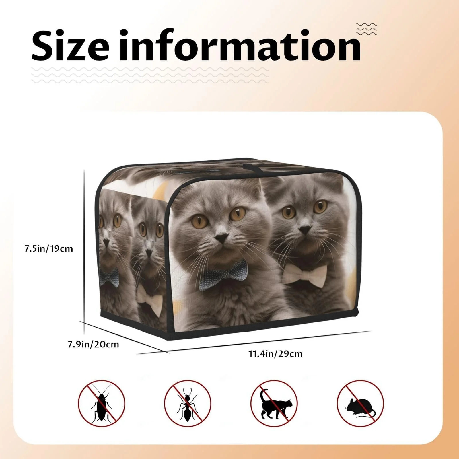 Чехол для тостера на 2 ломтика с карманами Universal Bread Maker Covers Funny Cats Kitchen Small Appliances Covers с ручкой, фото №5 Чехол для тостера на 2 ломтика с карманами Universal Bread Maker Covers Funny Cats Kitchen Small Appliances Covers с ручкой, фото №5