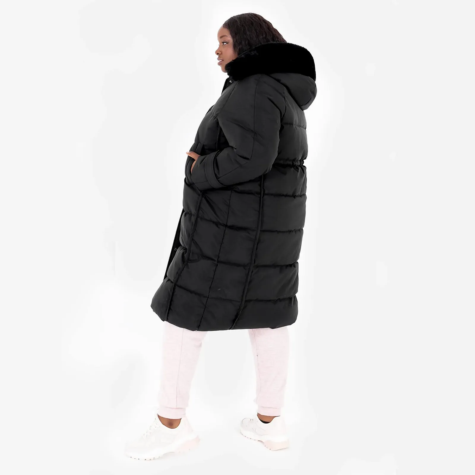 Женская зимняя куртка Lovedrobe с капюшоном, стеганая, съемные карманы из искусственного меха, фото №6