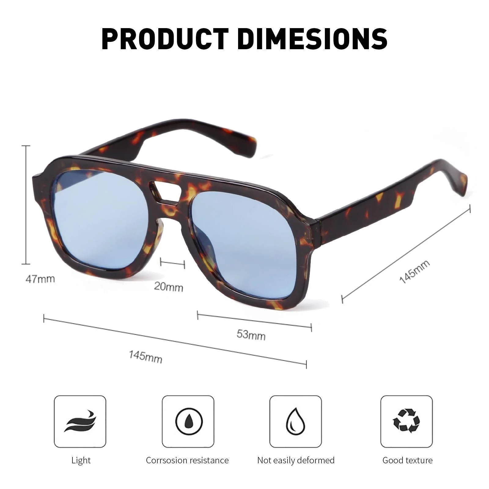 Сонцезахисні окуляри пілоти ADEWU Ретро 70-х років Вінтажні з подвійним містком Великі сонцезахисні окуляри із захистом від ультрафіолету, фото №2