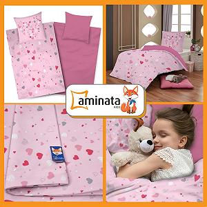 Постільна білизна Aminata kids 135 x 200 см, малюнок сердечка, бавовна, двостороння, рожева synthetic.ua - Фото 1
