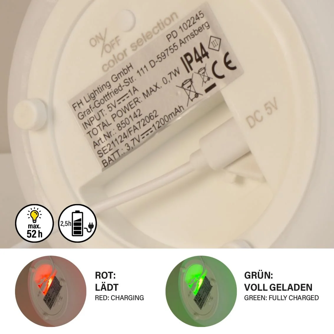 Настільна лампа FHL Easy Ruby вулична LED 0.5 Вт + 0.5 Вт RGB 3000 К 55 лм біла димована з пультом ДК, фото №3