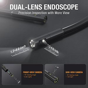 Ендоскопічна камера Teslong Dual Lens з підсвічуванням, HD ендоскоп з екраном 4,3 дюйма, водонепроникна камера IP67, інспекційна камера, напівжорсткий кабель 5 метрів (без TF-карти) synthetic.ua - Фото 1