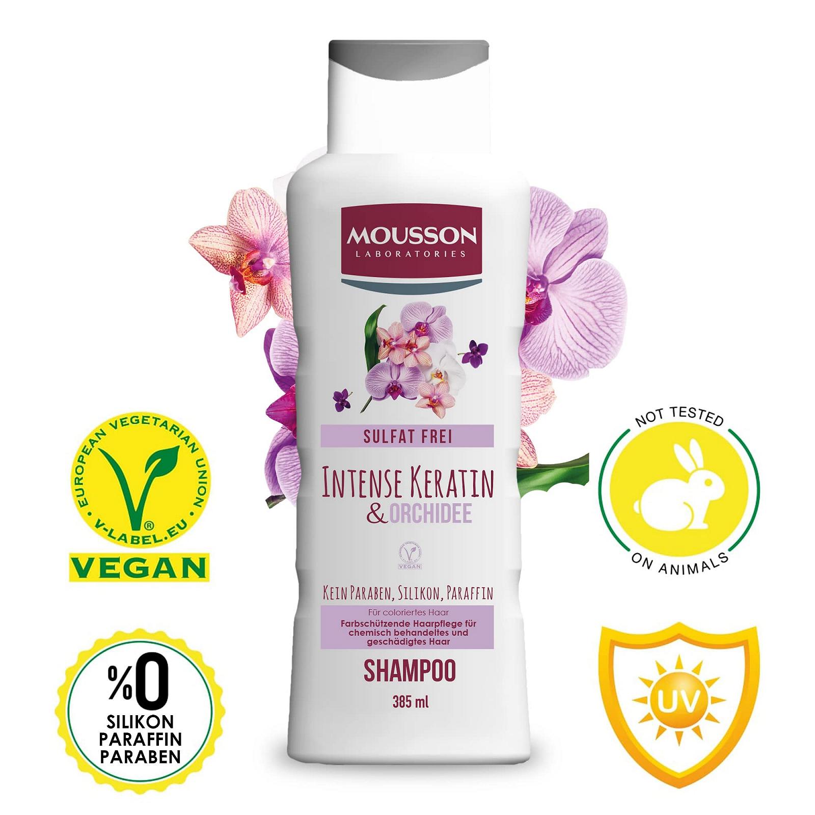 Шампунь Mousson Intensive Keratin & Orchid Захист кольору і відновлення для фарбованого волосся, фото №2