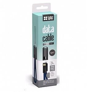 Кабель ColorWay USB-microUSB, 2.4А, 0.22м, Blue (CW-CBUM022-BL) - Фото 1