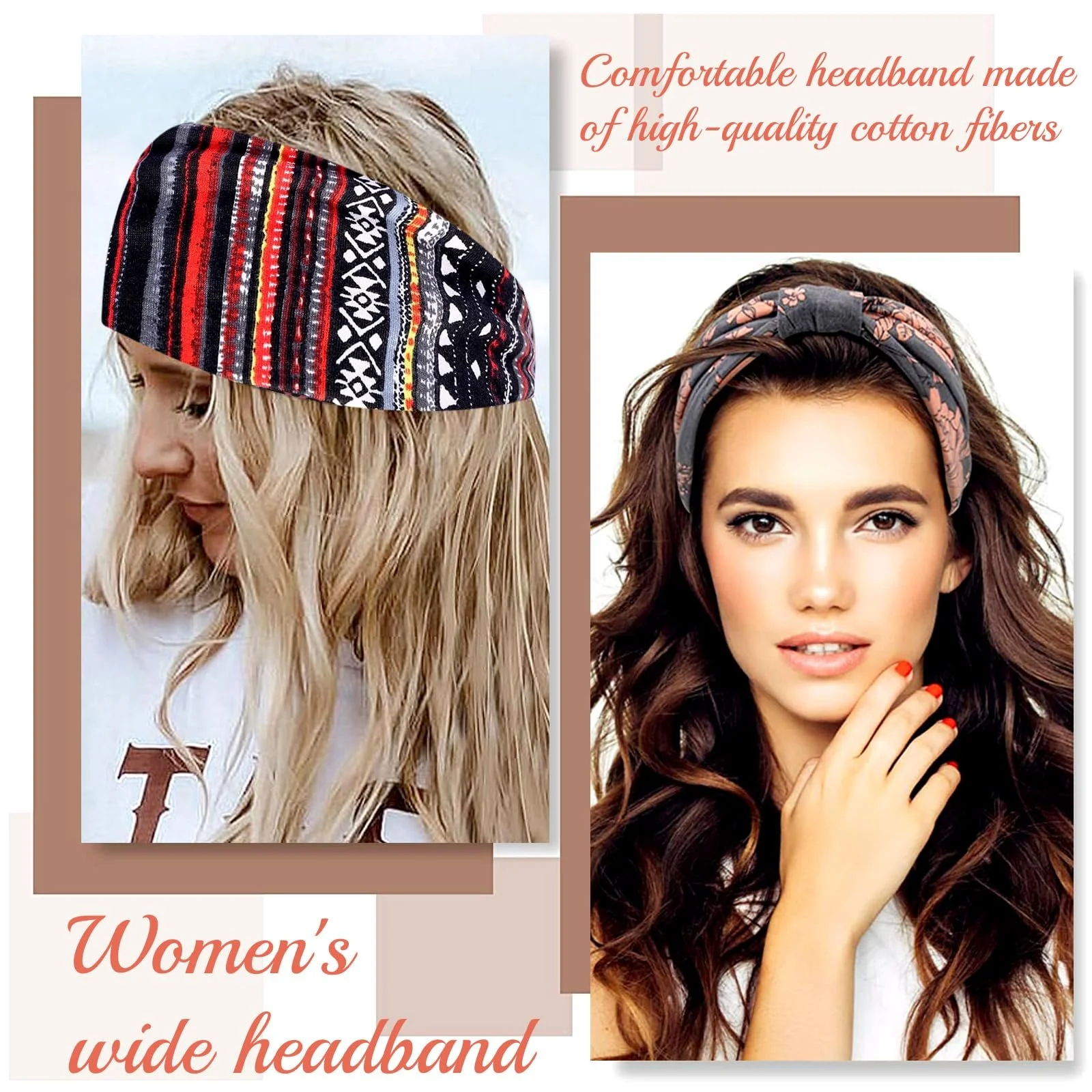 Пов'язка на голову SoundZero, широкий еластичний друкований набір, 3 шт., фото №3