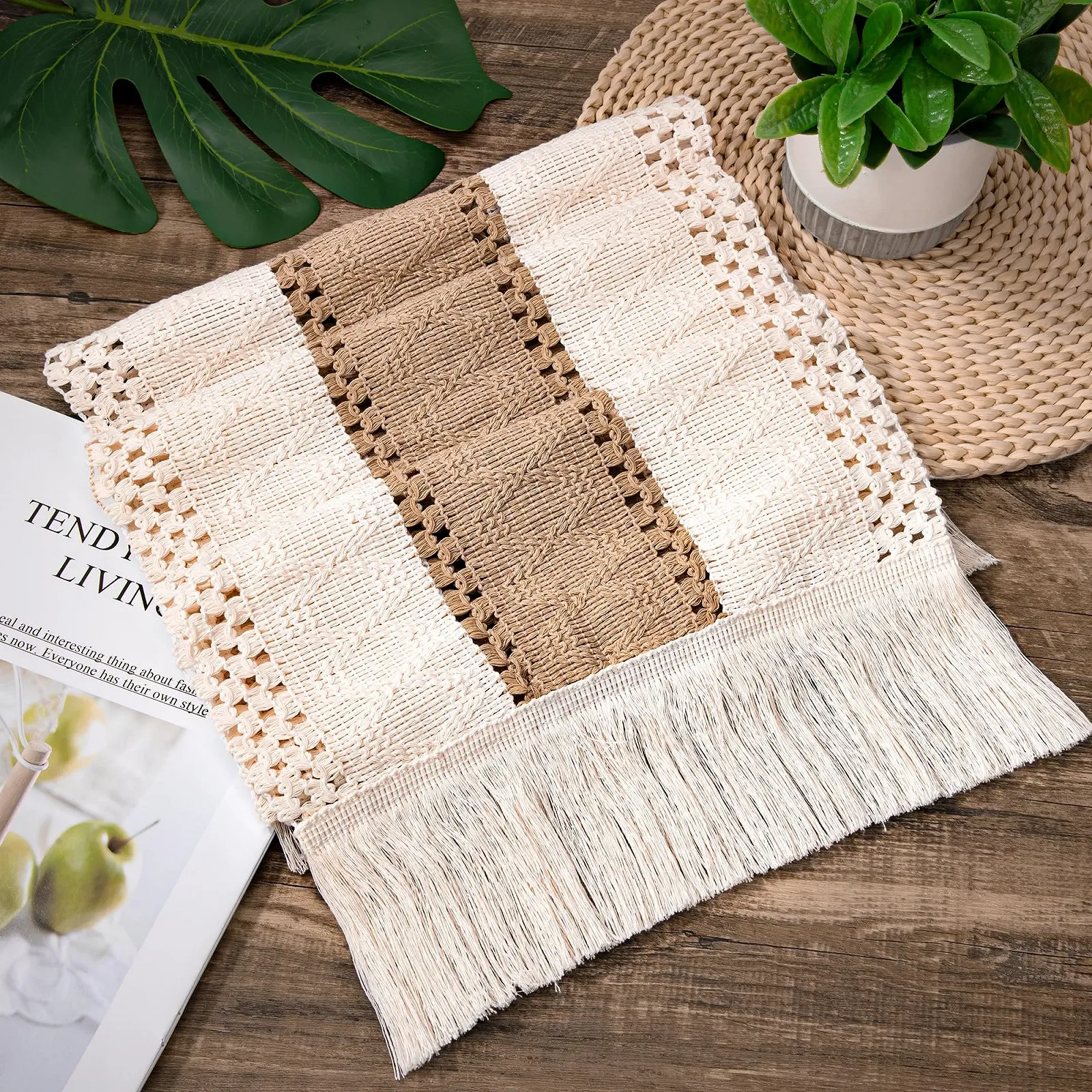 Ранер для столу Macrame 30 x 126 см Бежевий, фото №3 Ранер для столу Macrame 30 x 126 см Бежевий, фото №3