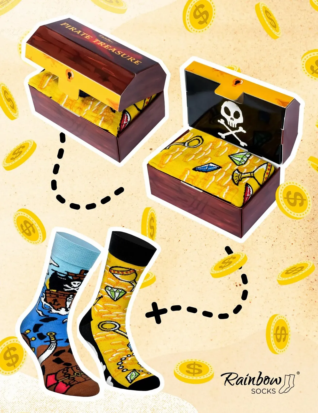 Шкарпетки Rainbow Socks Піратський скарб у коробці - Жіночі Чоловічі - 2 пари, фото №3