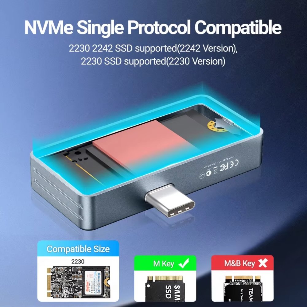 Зовнішній адаптер JEYI 2230L M.2 NVMe 2230 PCIe SSD to USB 3.2 Gray, фото №4