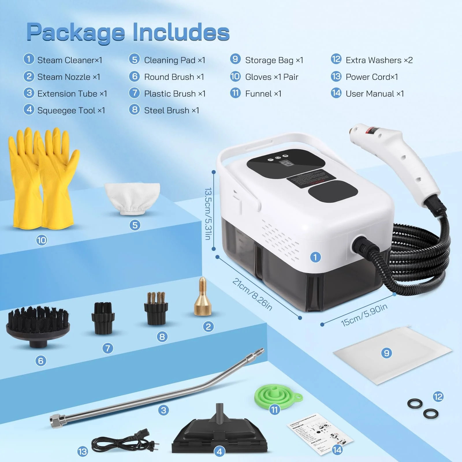 Пароочисник ручний 2500 Вт 1,1 л 9 режимів 6 насадок Дисплей, фото №8