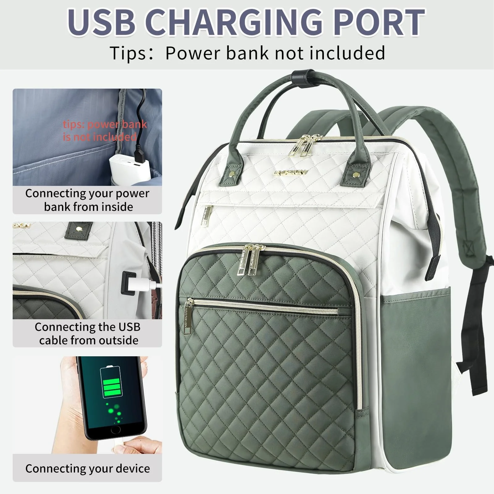 Рюкзак для ноутбука EMPSIGN 17 дюймов водостойкий с USB-портом женский бежево-голубой, фото №5