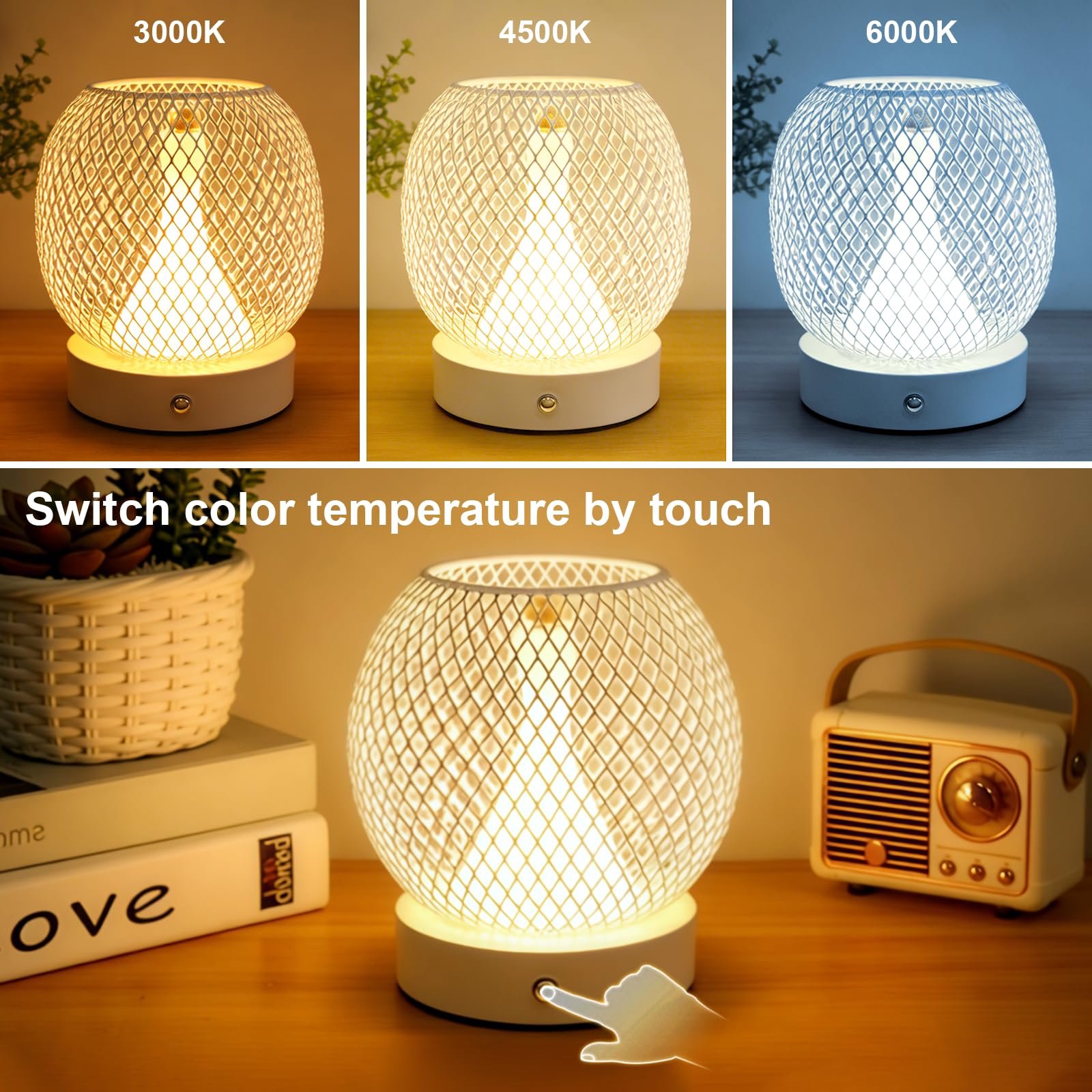 Настільна лампа Metal Cage LED сенсорна акумуляторна 3000K/4500K/6000K, фото №3