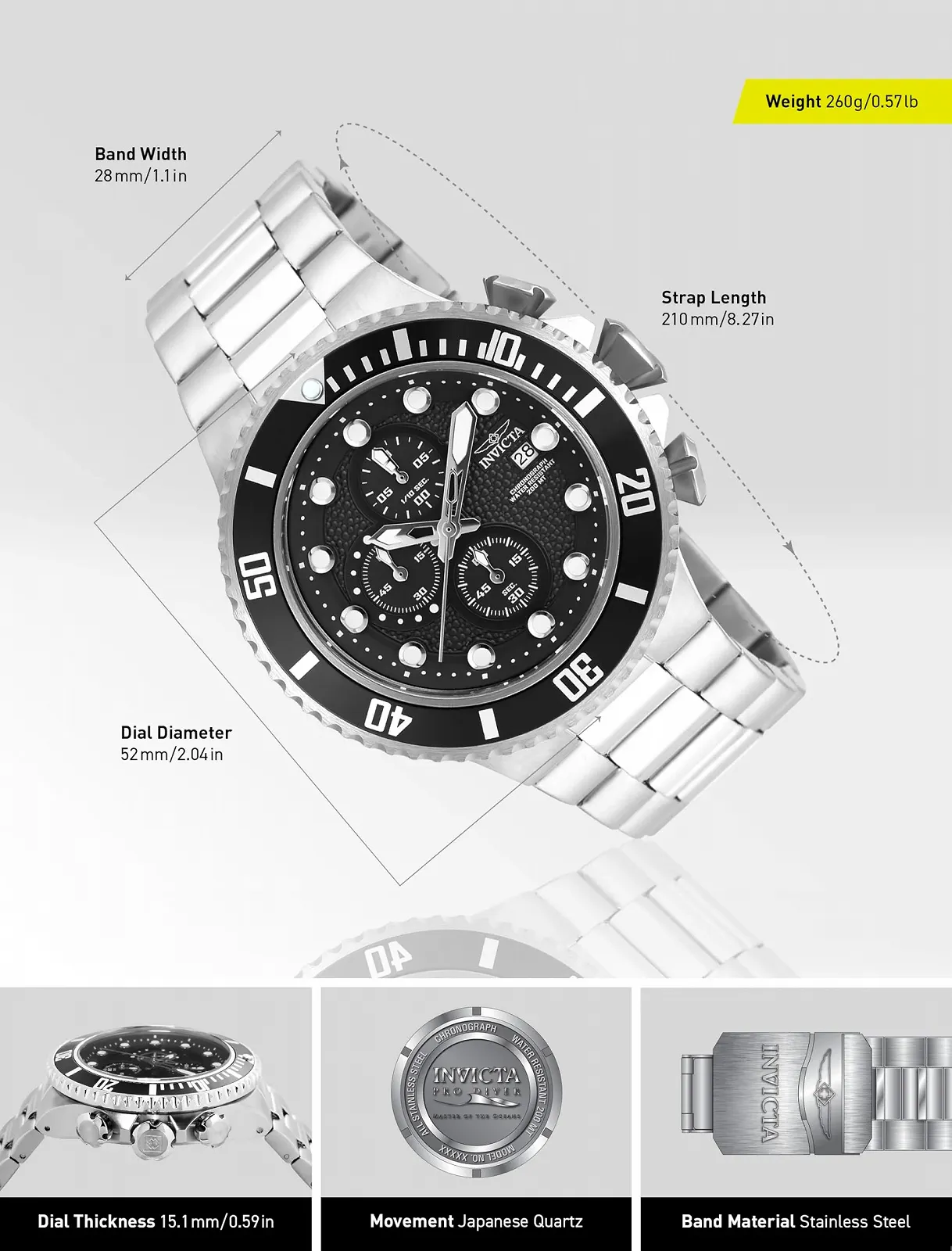 Часы Кварцевые Мужские Invicta Pro Diver 52мм, фото №3 Часы Кварцевые Мужские Invicta Pro Diver 52мм, фото №3