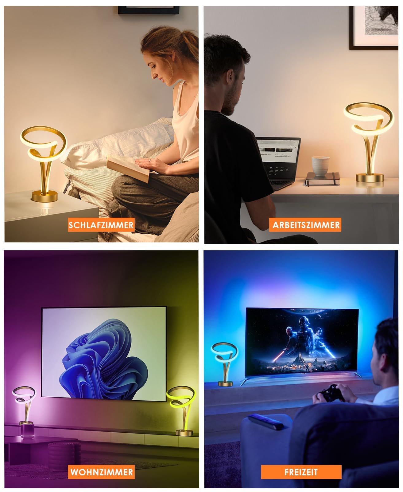 Настольная лампа LED Airnasa Bedside Gold RGB 10 Вт Touch Dimmable 10 режимов Spiral Gold, фото №5