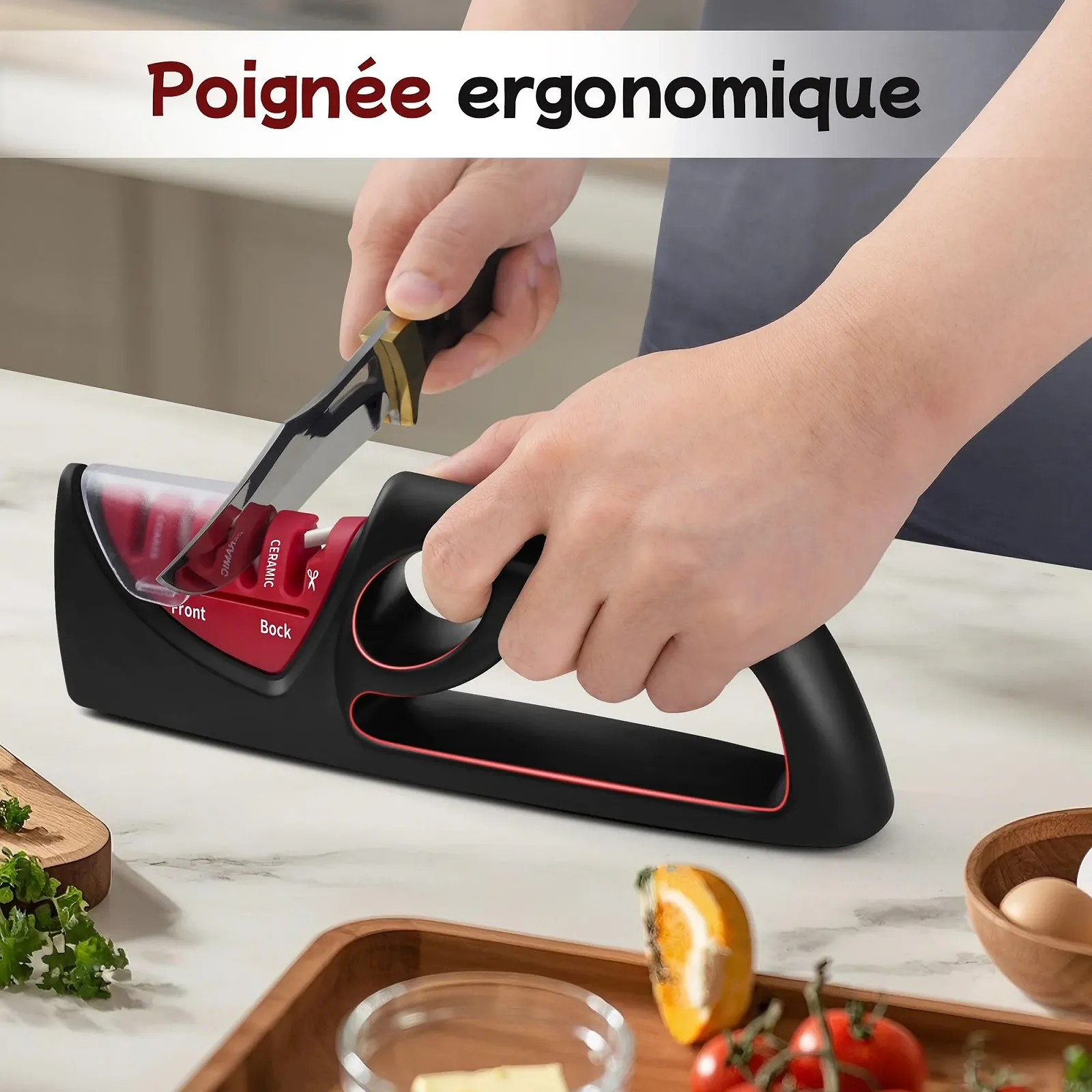 Точилка для ножів ручна 4-in-1 професійна з керамічним каменем, карбідом вольфраму та алмазним напиленням нековзна, фото №3