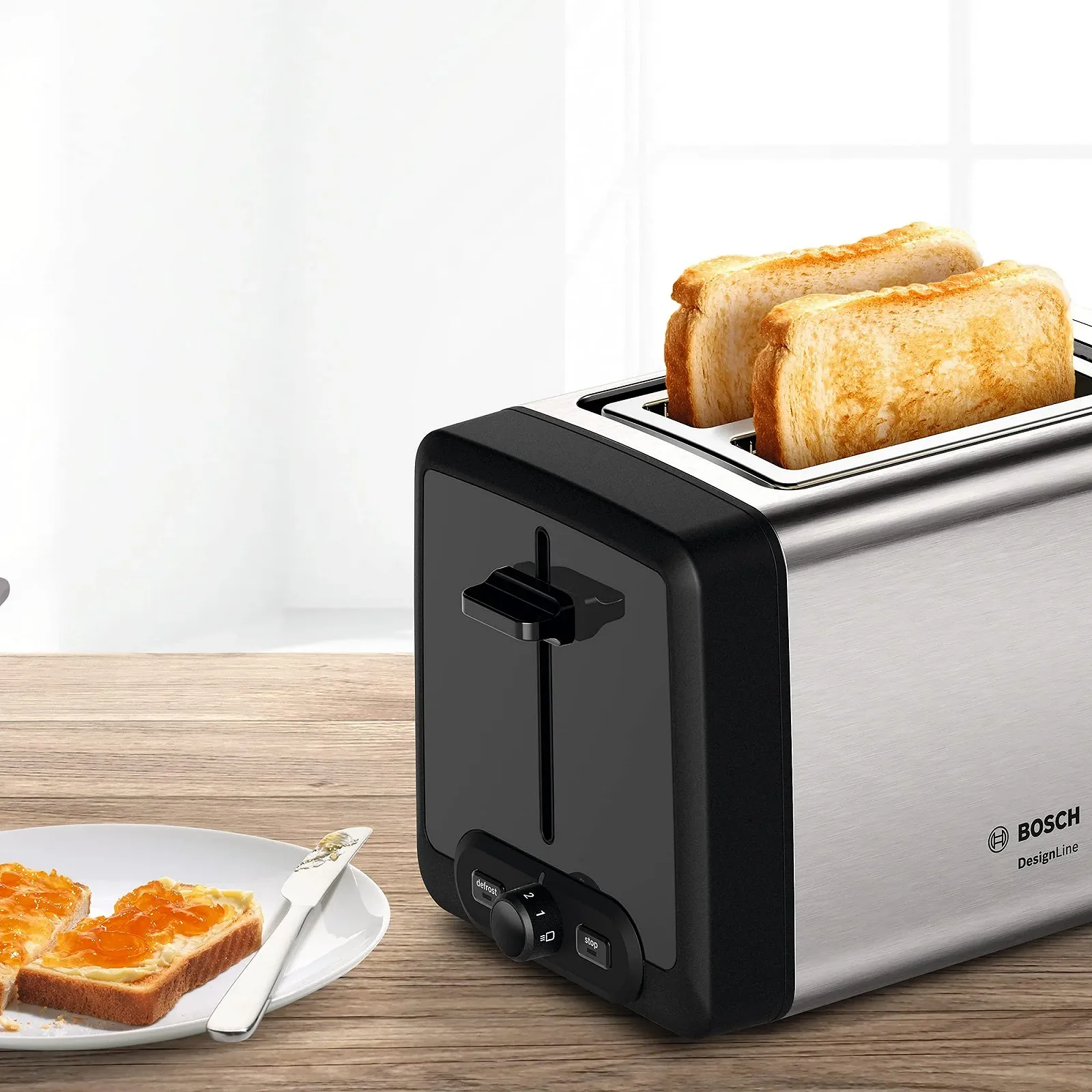 Тостер Bosch DesignLine TAT4P420 970W Черный / Серебристый, фото №2