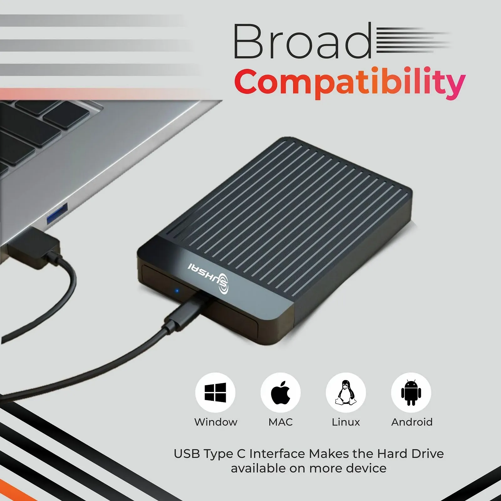Зовнішній жорсткий диск SUHSAI Portable 500 ГБ 2.5" USB 3.1 Black, фото №7 Зовнішній жорсткий диск SUHSAI Portable 500 ГБ 2.5" USB 3.1 Black, фото №7