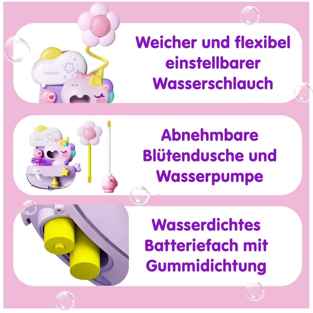 Пінопластовий єдиноріг з дитячим душем, іграшка для ванни з мильними бульбашками, фото №5