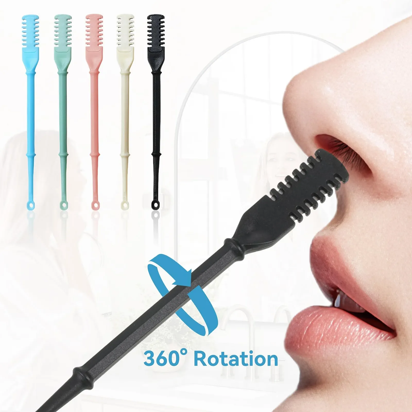 Тример для волосків носа Тример з подвійним лезом Ручний 360° обертовий з вушною паличкою (5 кольорів), фото №5