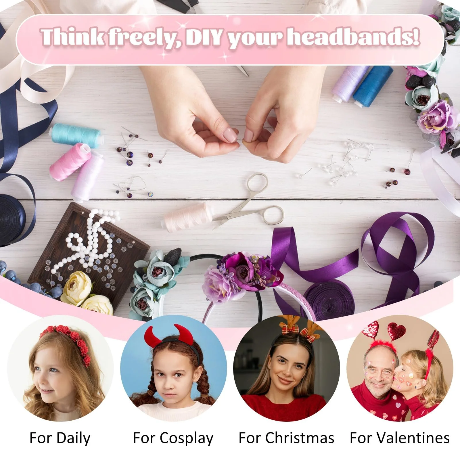 Набір обручів 2 шт. Однотонний атласний, фото №7