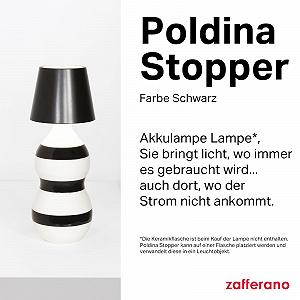 Настільна лампа Zafferano Poldina Stopper Бездротова Акумуляторна для пляшок Сенсорне керування Диммер 2200-3000 K 11 см Чорна synthetic.ua - Фото 1