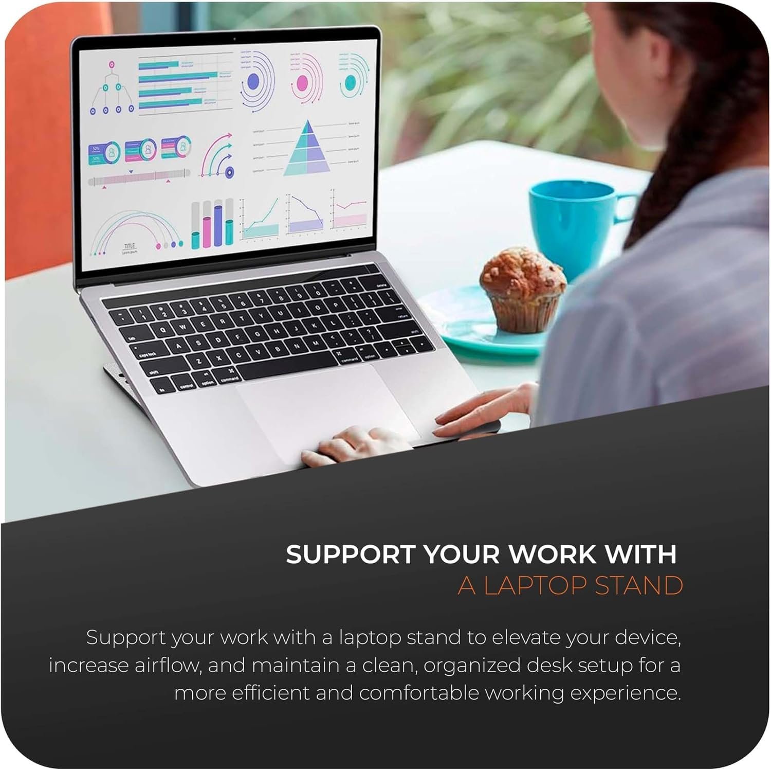 Подставка для ноутбука K-MART Регулируемая по высоте - Сделана из алюминиевого сплава, 6 передач, для стола, совместима с MacBook Air, Pro, Dell Allen Laptops 10-15.6 дюймов Серебристая, фото №6
