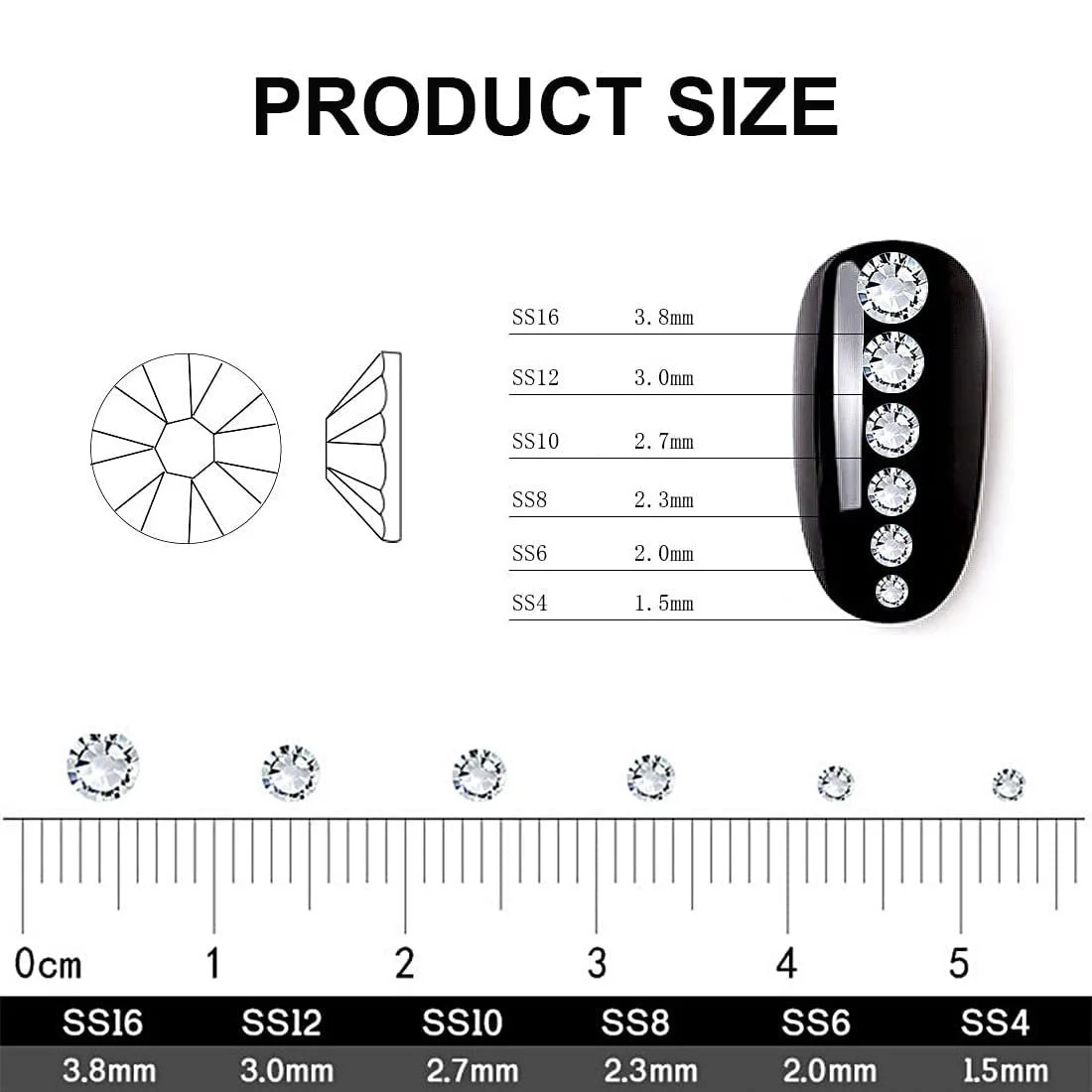 Стрази для нігтів zalati 14AB Колір, 12 круглих нігтів, 6 розмірів, фото №3