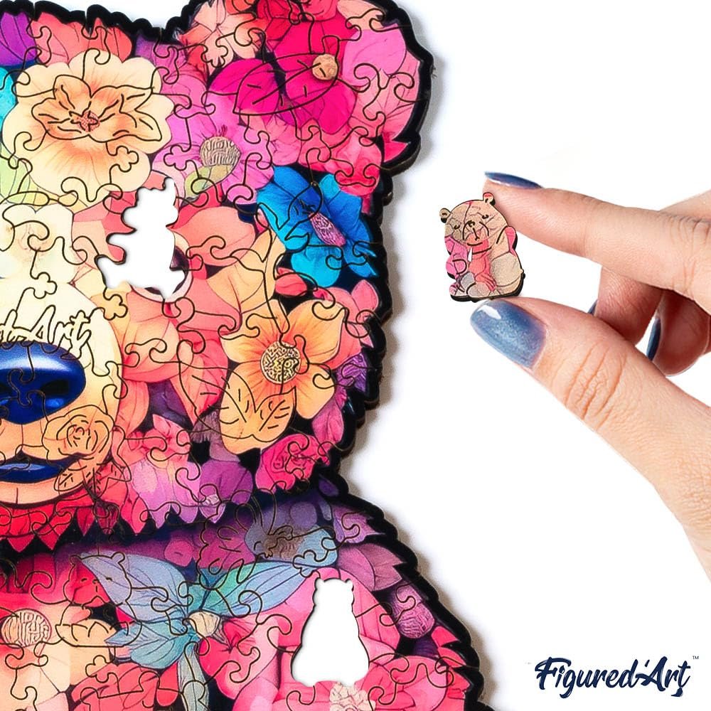 Дерев'яний пазл Figured'Art Animals Flower Teddy Bear 200 елементів 21.6 x 36 см унікальна форма дерев'яна коробка, фото №5